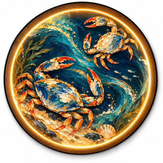 Golden Tide Crabs LED Wall Art – Coastal Ocean Decor
