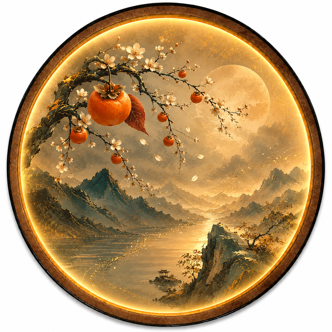 Persimmon Moon Valley LED Wall Art – Asian Nature Decor