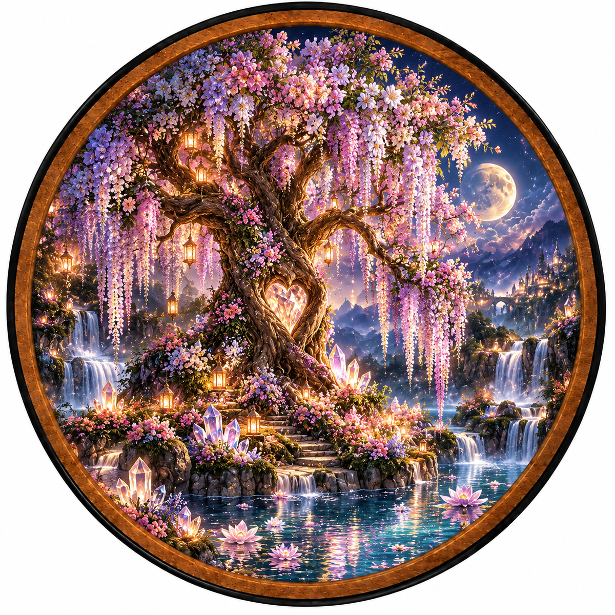 Enchanted Tree of Love – Handcrafted Round LED Wall Art