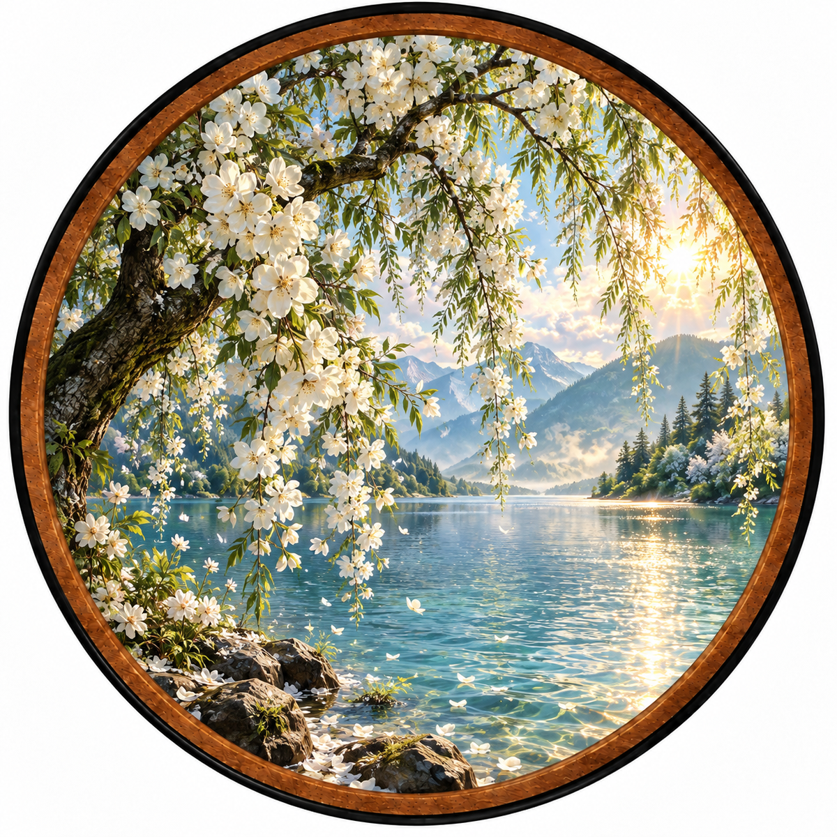 Spring Blossom Serenity – Handcrafted Round LED Wall Art