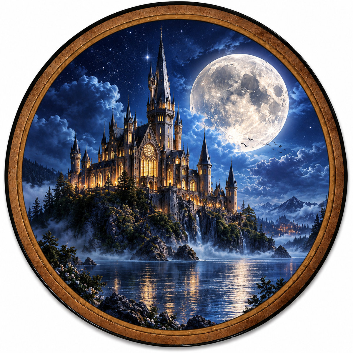 Handcrafted Moonlit Castle LED Wall Art – Gothic Fantasy Castle & Full Moon Lighted