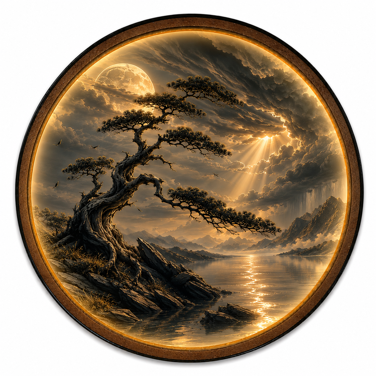 Ancient Light LED Wall Art – Pine Tree Mountain Lake Decor