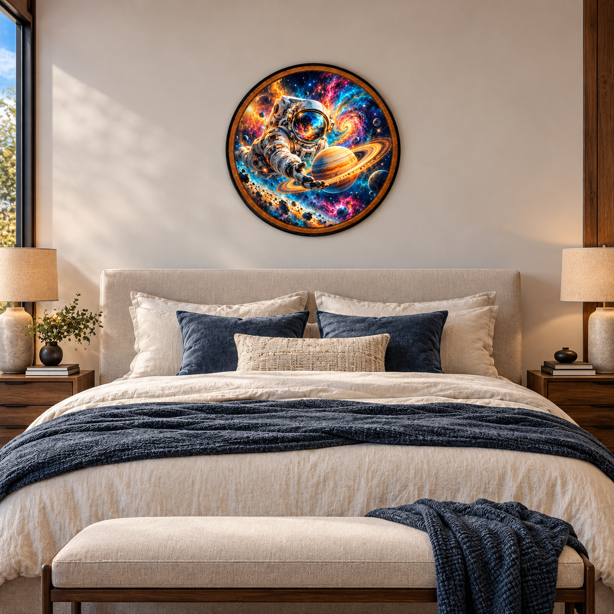 Cosmic Explorer – Handcrafted Round LED Wall Art