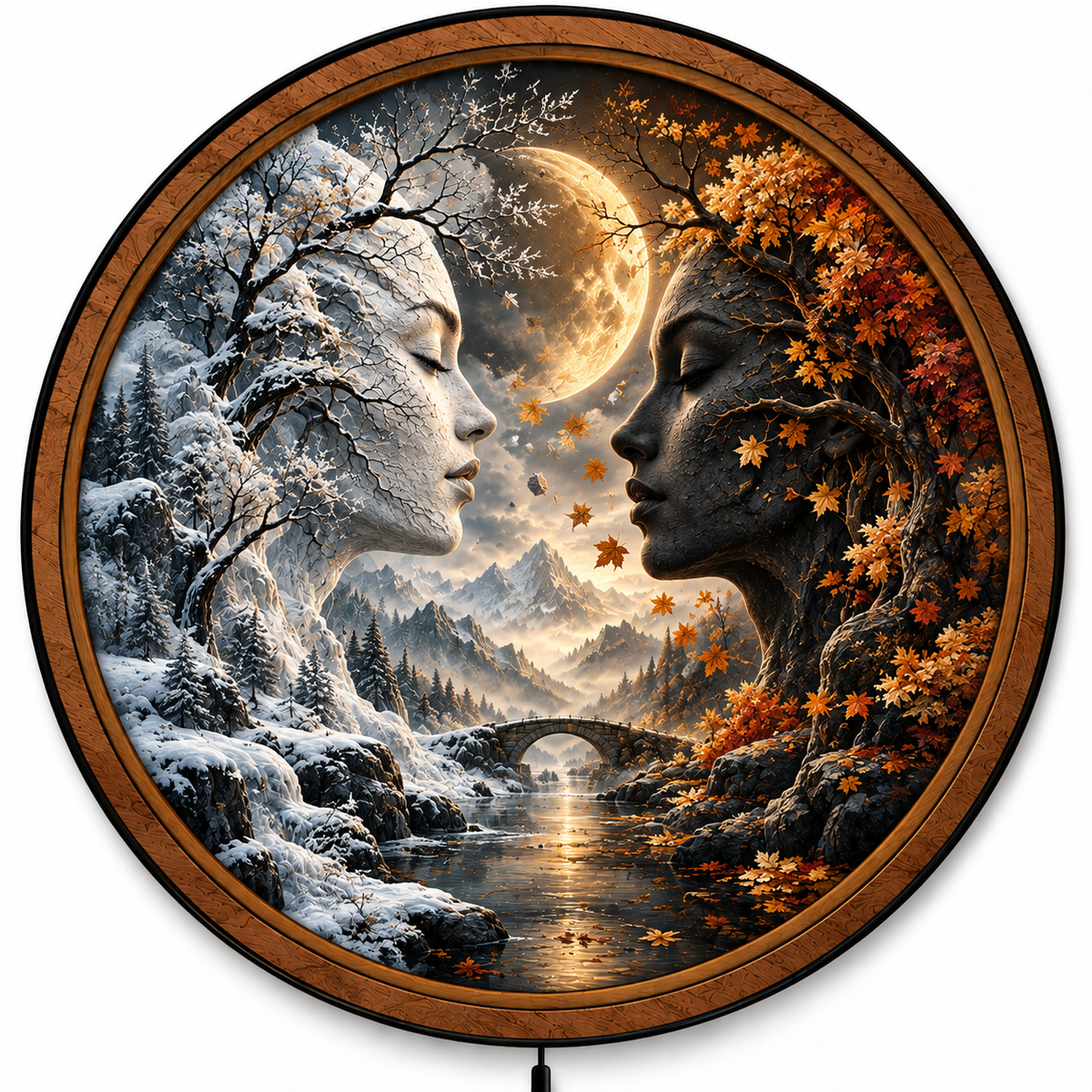 Seasons in Harmony LED Wall Art – Winter & Autumn Moon Decor