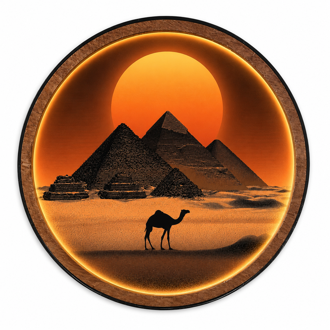 Desert Sunset Pyramid LED Wall Lamp – Wooden Frame Wall Art