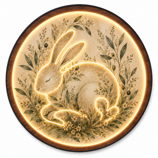 Sleeping Bunny LED Wall Art – Whimsical Round Wooden Night Light Decor