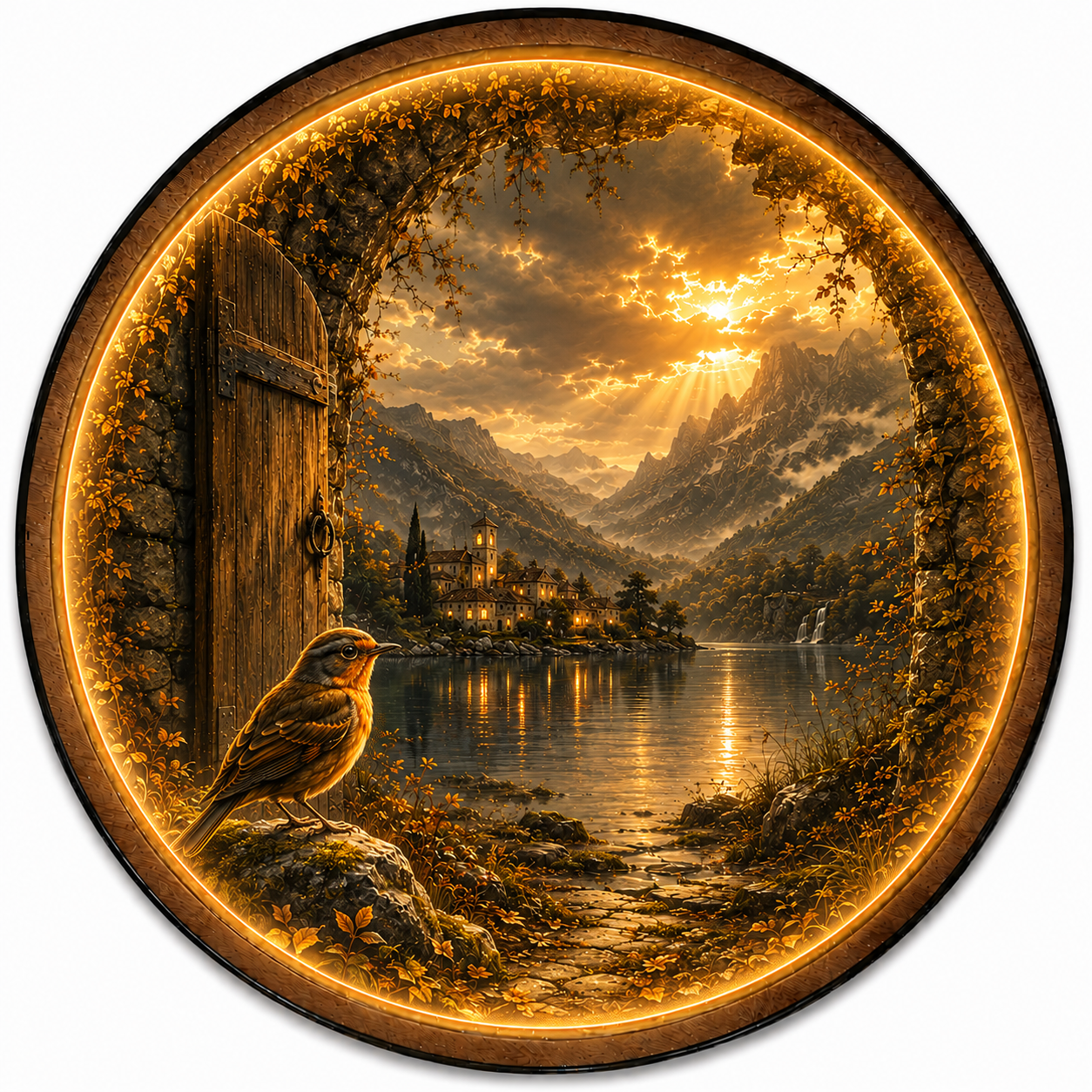 Beyond the Door LED Wall Art – Mountain Lake Nature Decor