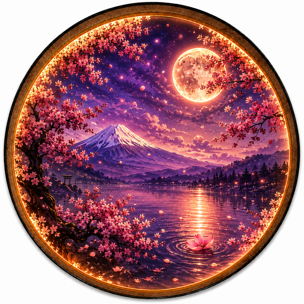 Sakura Moon LED Wall Art – Blossom Serenity Japanese Decor