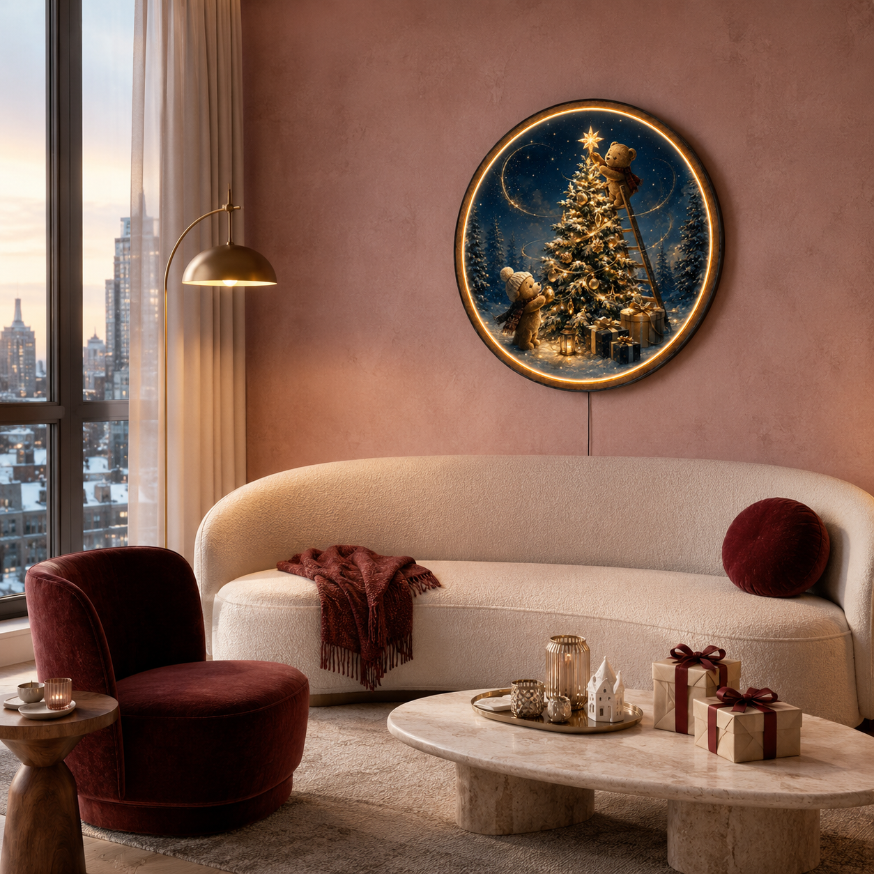 Starlit Christmas Wishes LED Wall Art – Holiday Bears