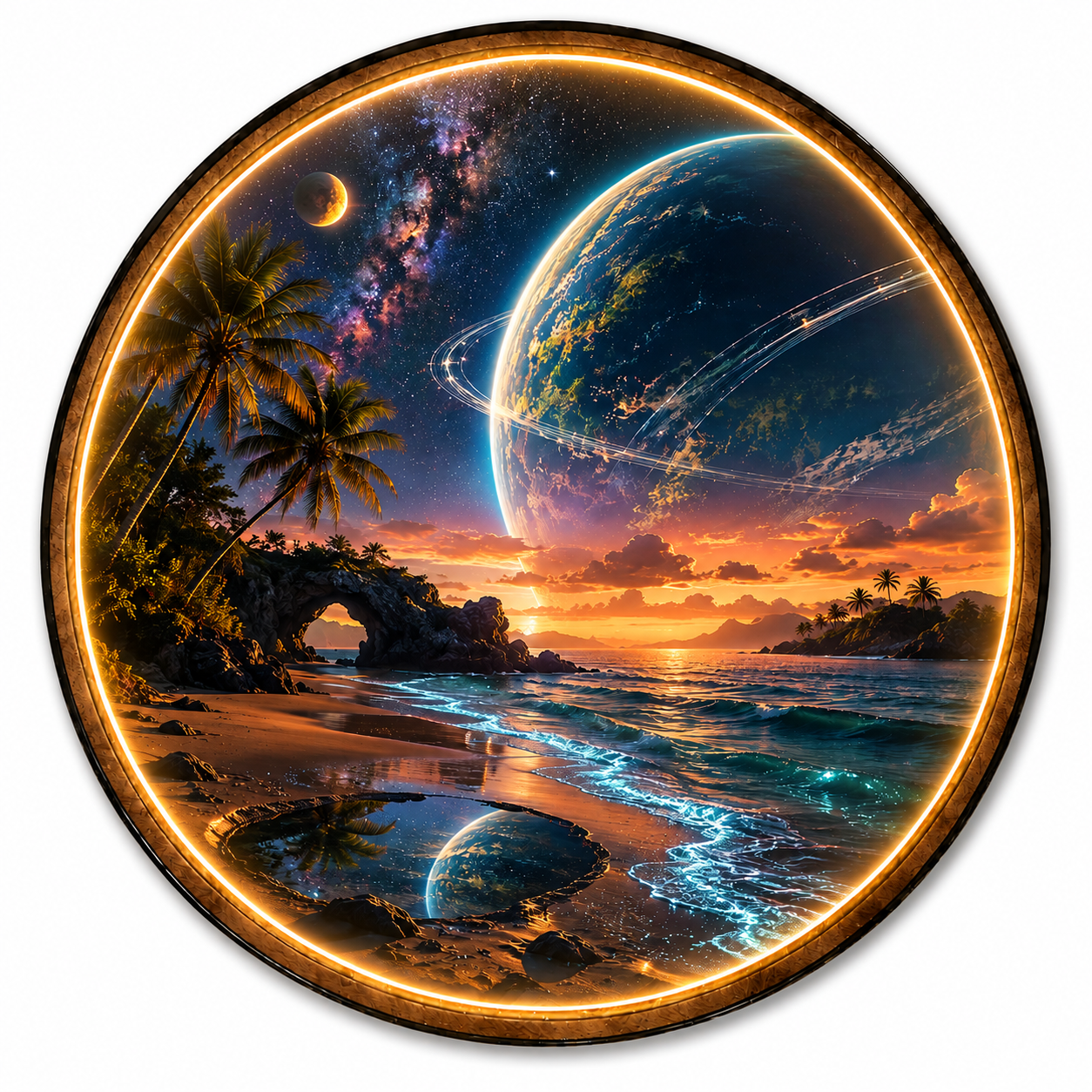 Beyond the Blue Horizon LED Wall Art – Cosmic Tropical Escape