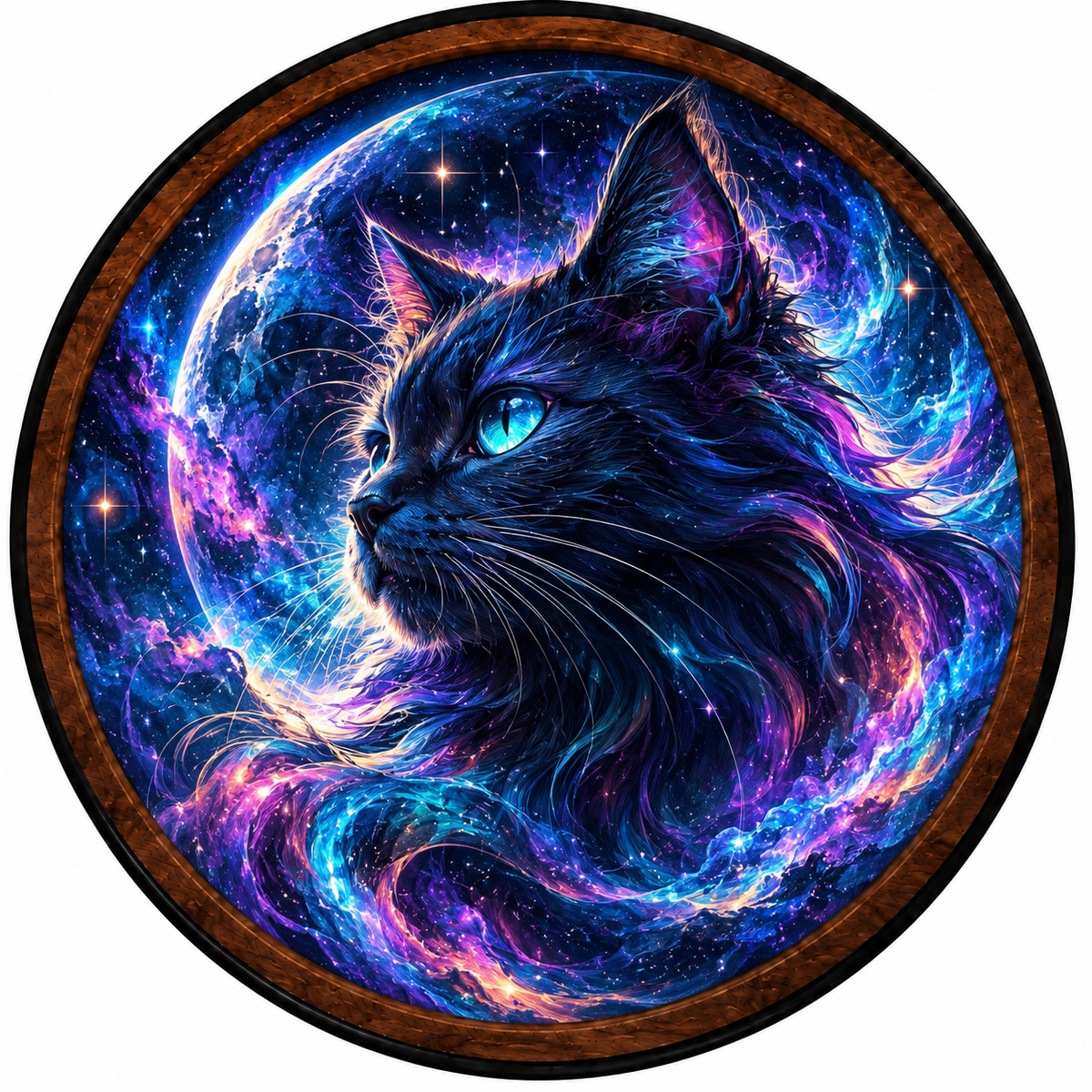 Cosmic Cat – Handcrafted LED Wall Art | Mystical Black Cat & Galaxy Decor