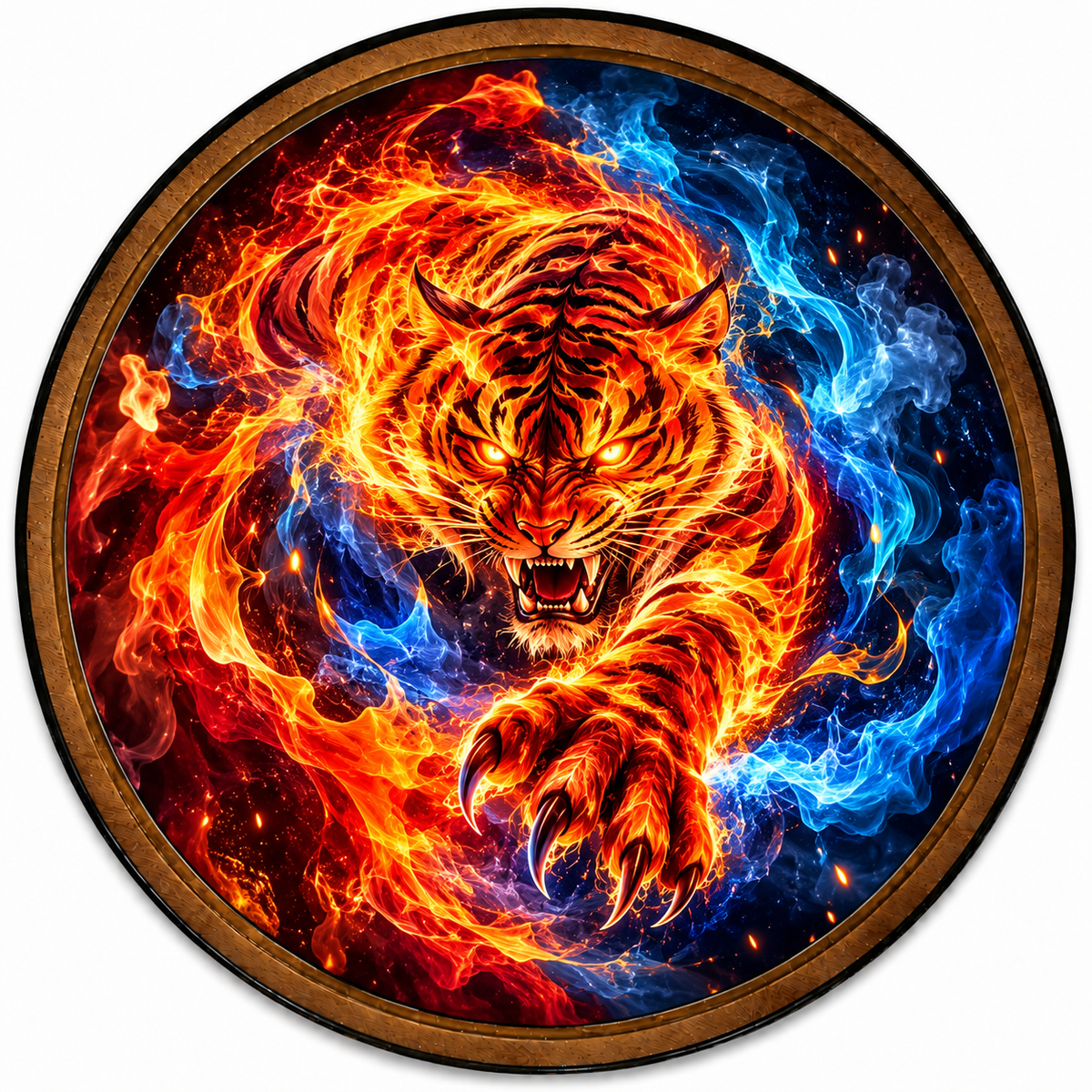 Blazing Tiger – Fire & Ice Fantasy Round LED Wall Art