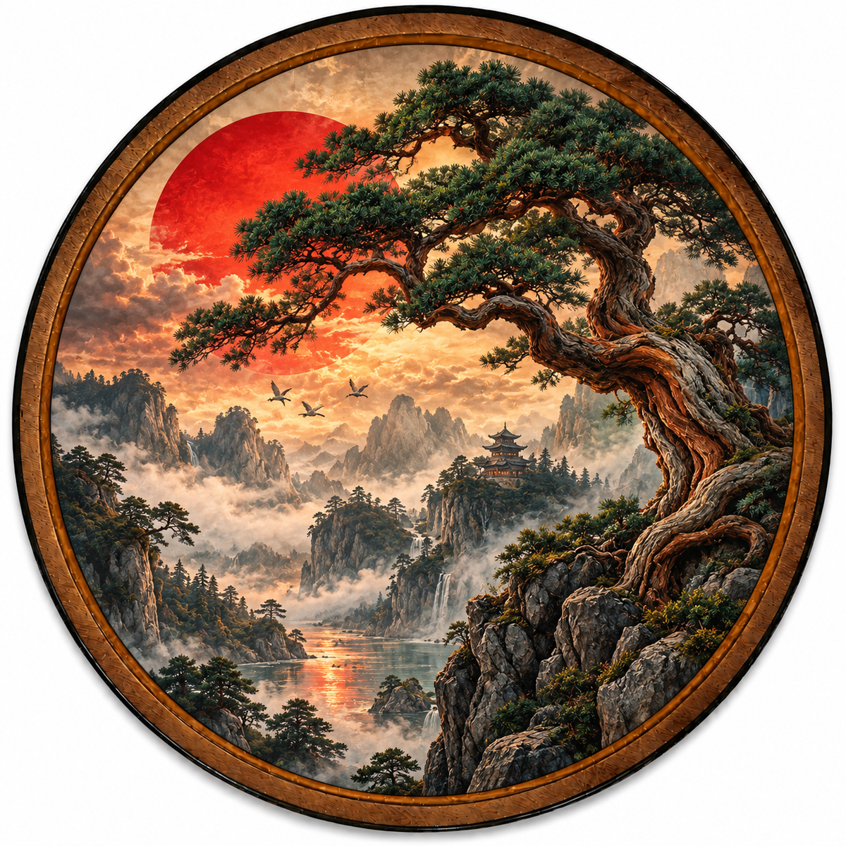Crimson Sun – Ancient Pine Mountain LED Wall Art