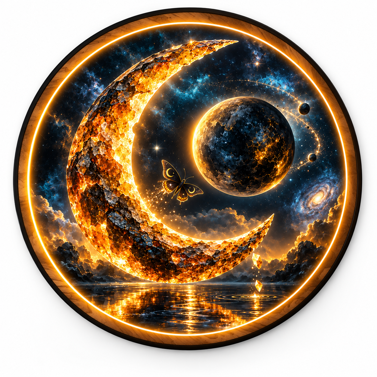 Ember Crescent LED Wall Art – Celestial Moon & Galaxy Decor