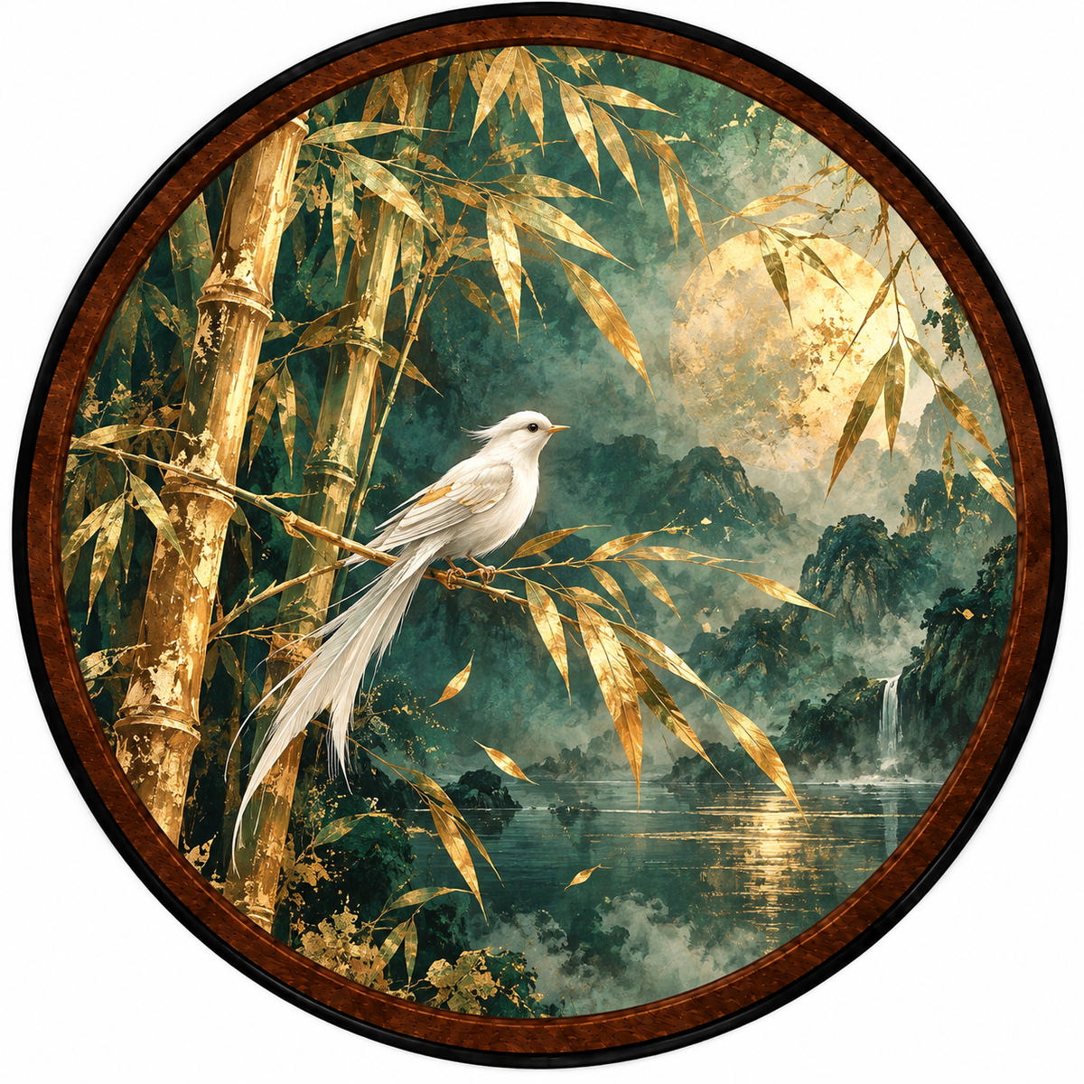 Golden Bamboo Moon – Handcrafted LED Wall Art