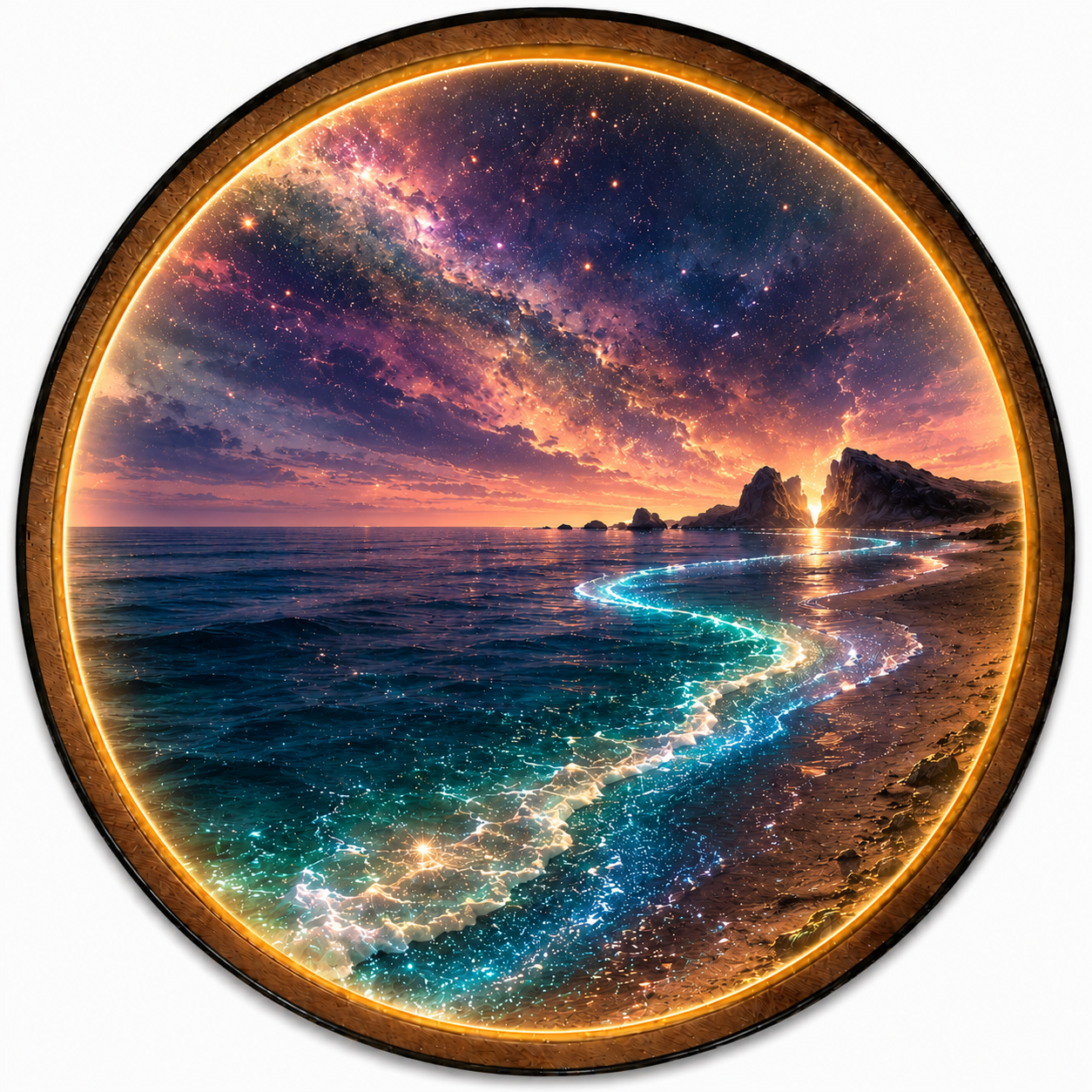 Bioluminescent Beach LED Wall Art – Galaxy Ocean Night Decor