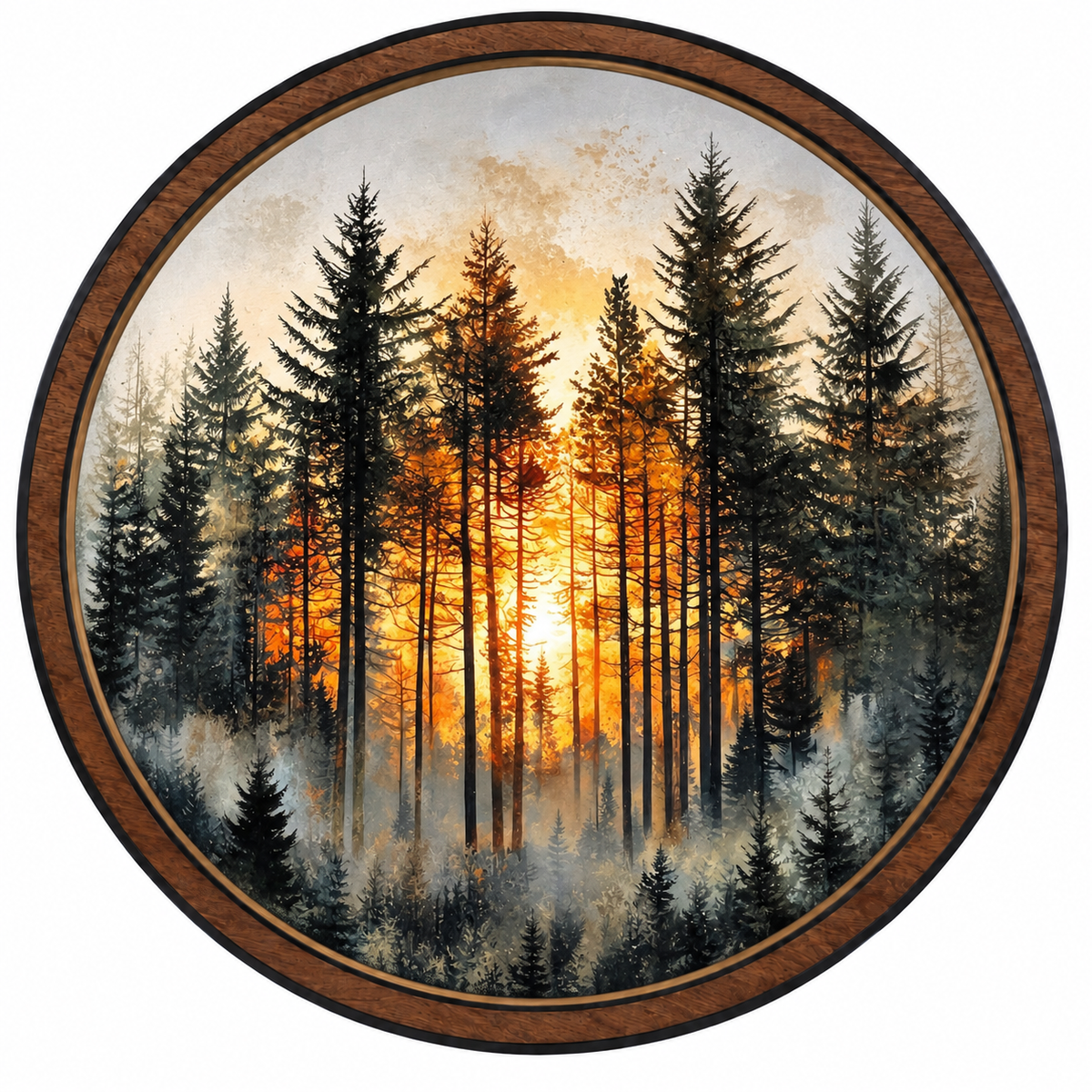Forest Sunrise LED Wall Art – Golden Pine Woodland Decor