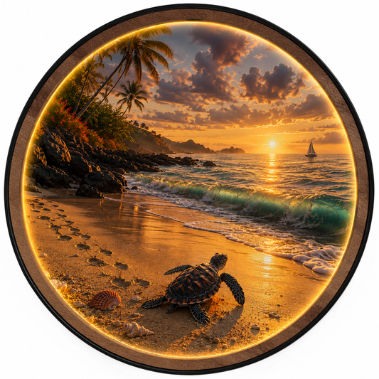 Sea Turtle Sunset Beach LED Wall Art – Coastal Acrylic Light Decor