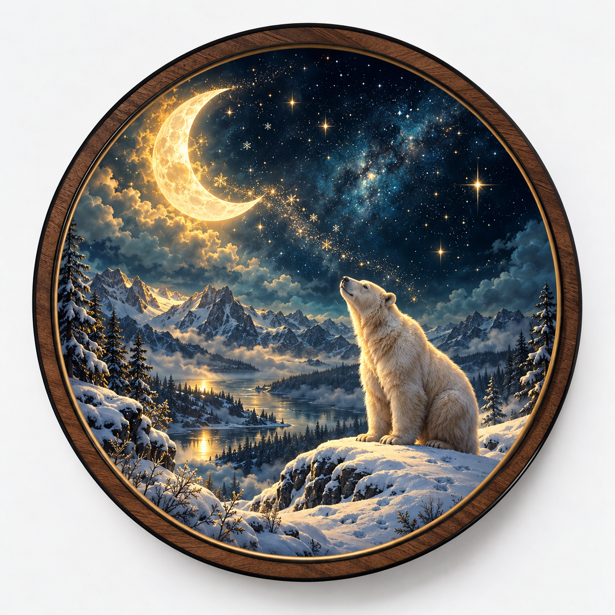 Arctic Moon Polar Bear LED Wall Art – Celestial Winter Decor