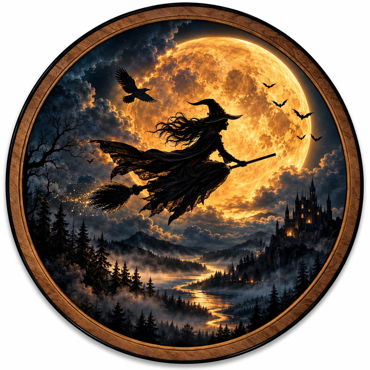 Witch of the Golden Eclipse LED Wall Art – Mystical Moon Decor