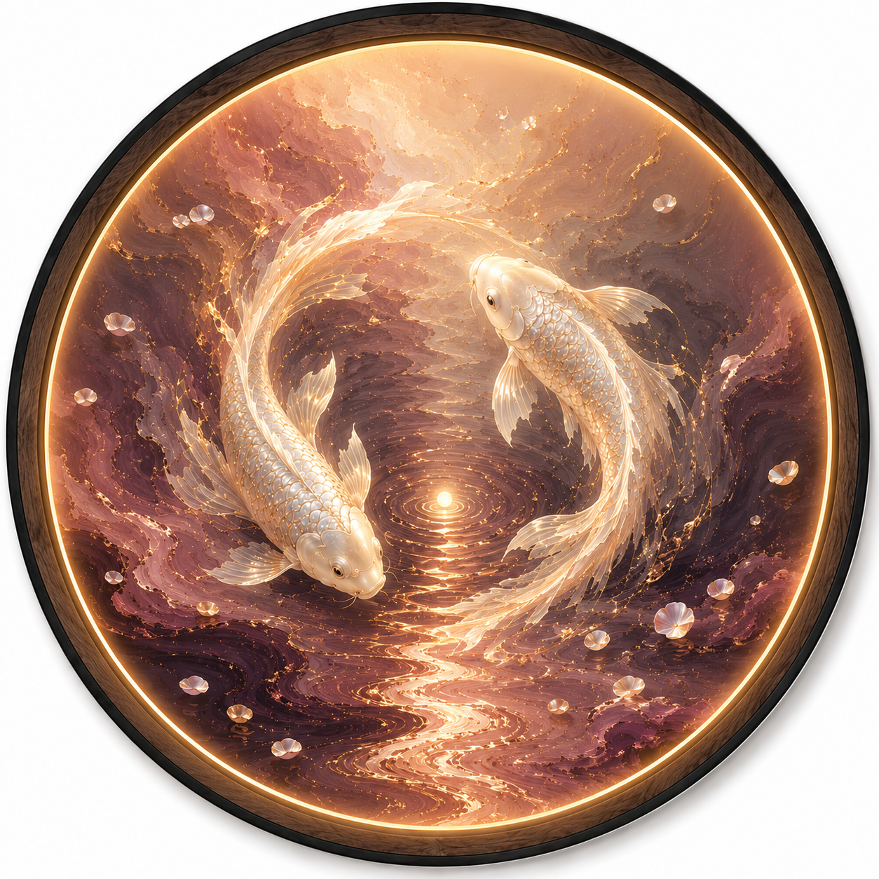 Pearl Koi LED Wall Art | Eternal Current Round Wall Decor