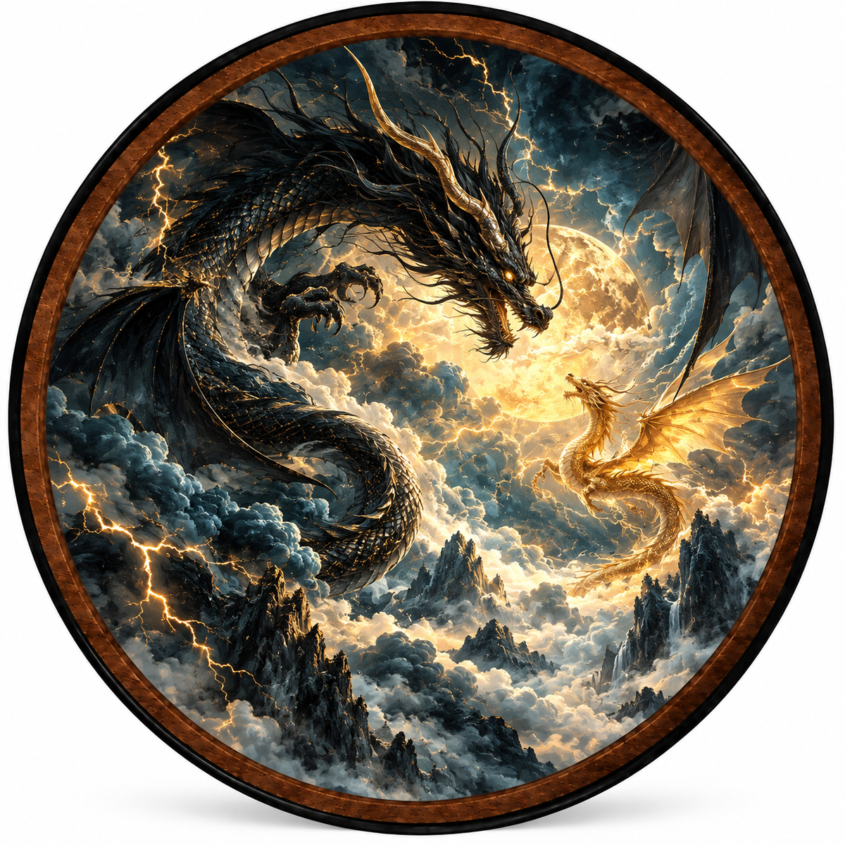 Black & Gold Dragons – Handcrafted LED Wall Art
