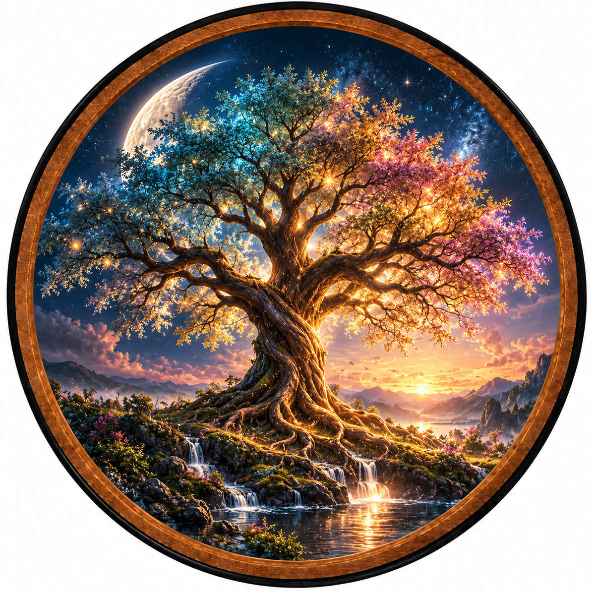 The Eternal Tree – Handcrafted Round LED Wall Art
