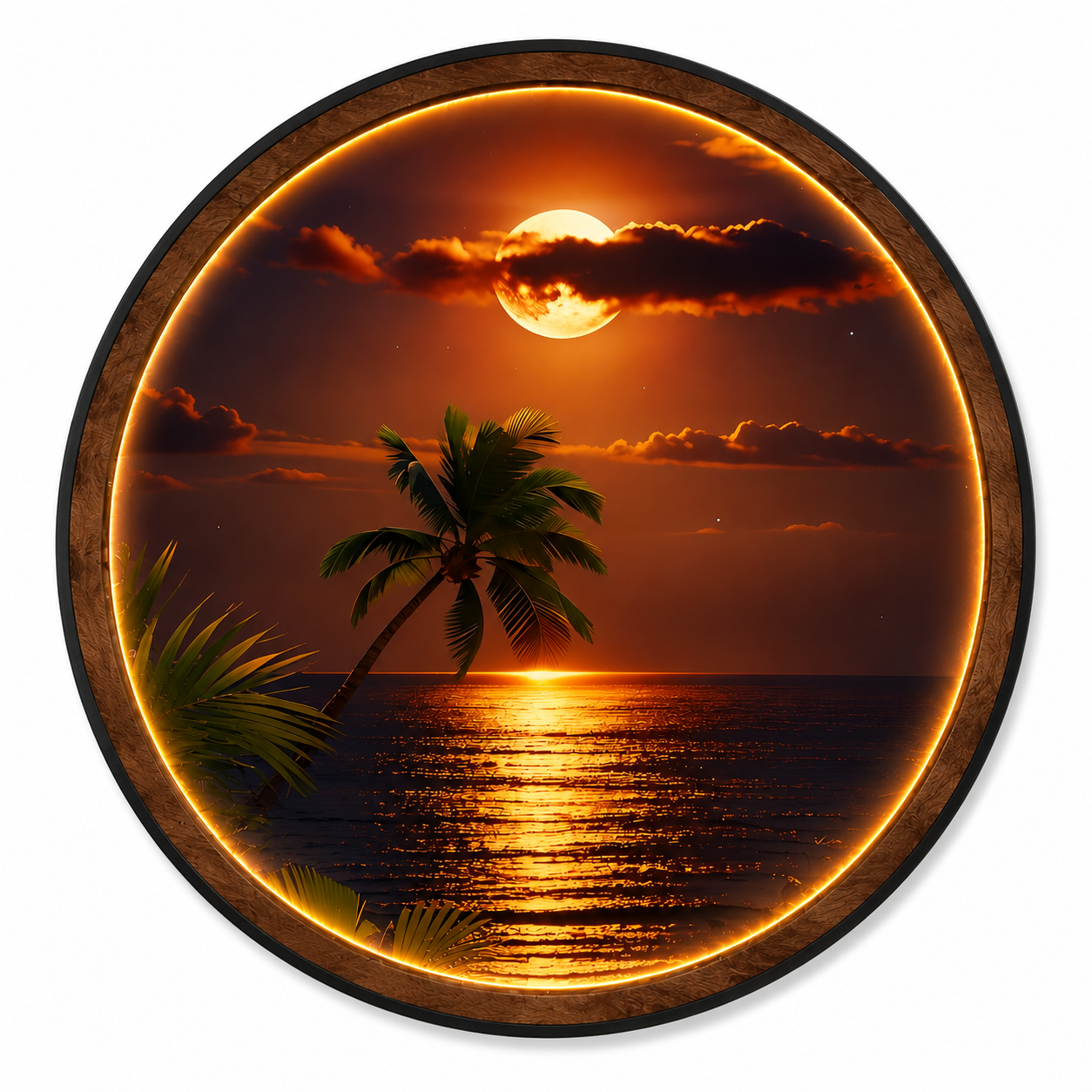 Moonlit Tropical Ocean LED Wall Art