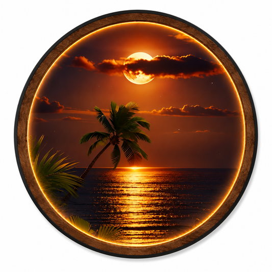 Moonlit Tropical Ocean LED Wall Art