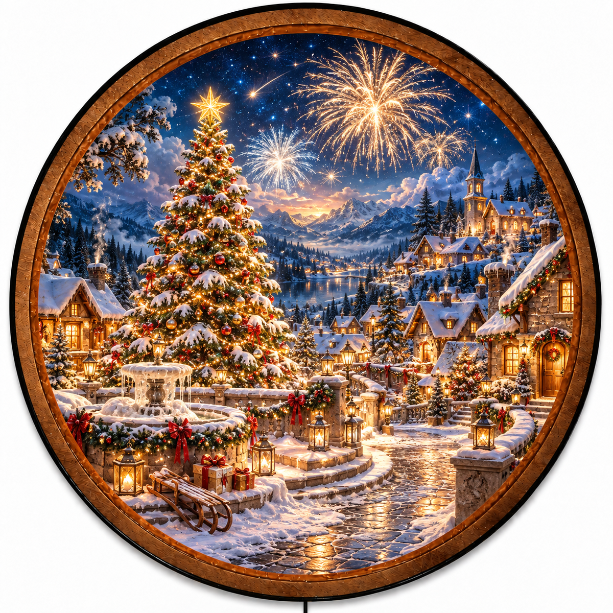 Handcrafted Christmas Village Fireworks LED Wall Art