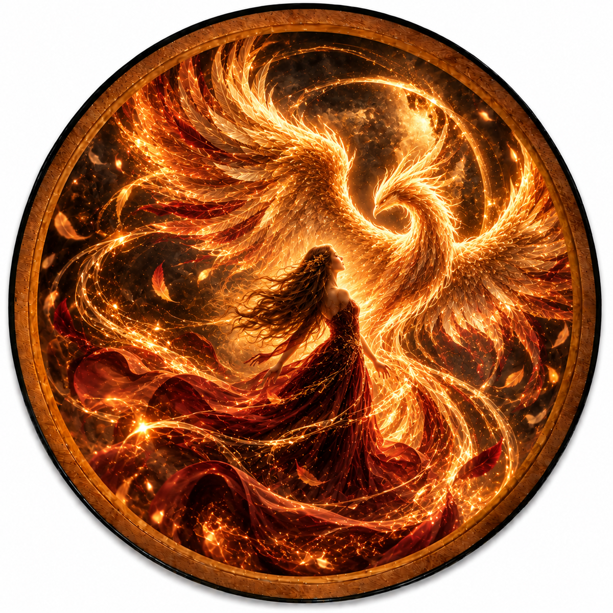Handcrafted Golden Phoenix Goddess LED Wall Art
