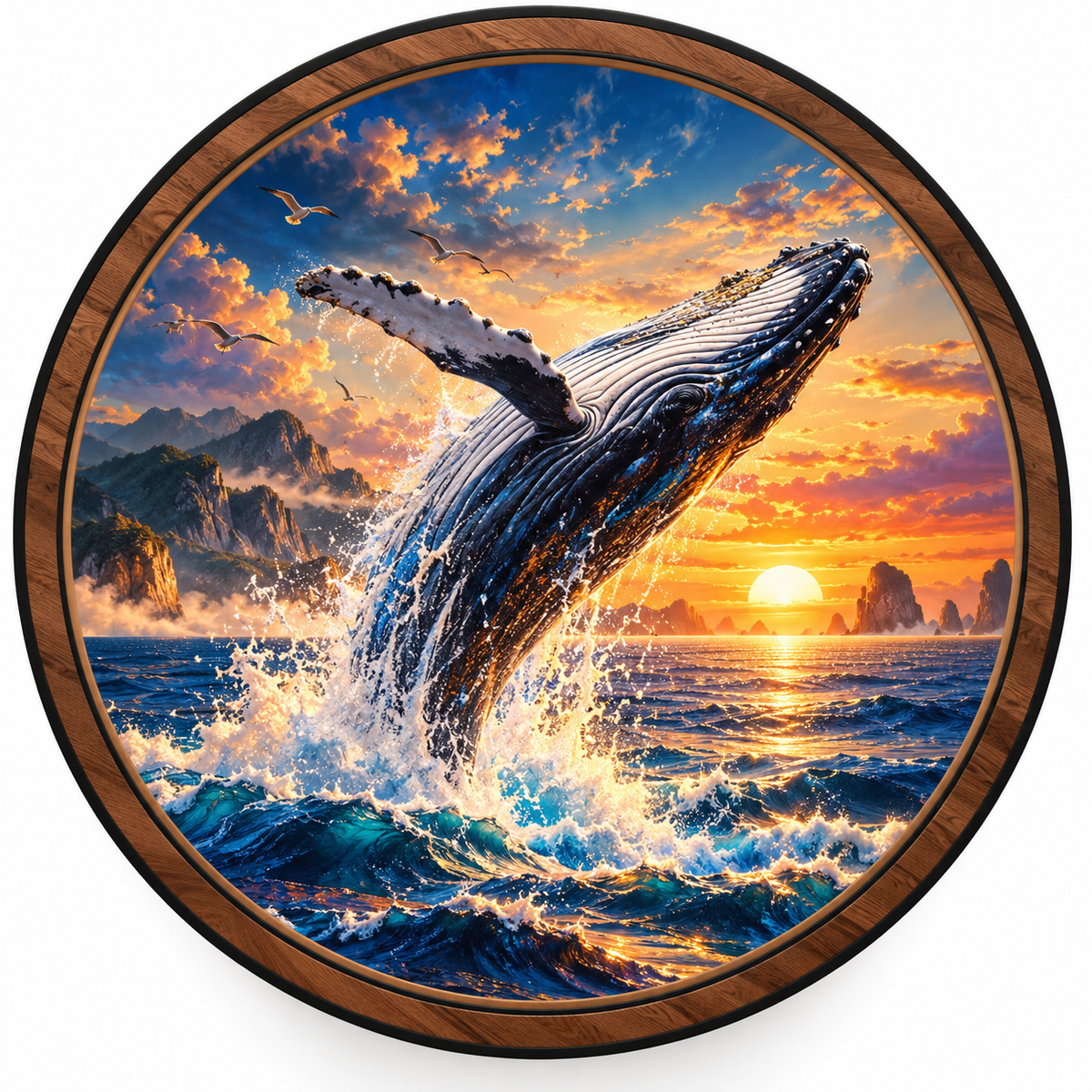 Ocean Giant – Breaching Whale Sunset LED Wall Art