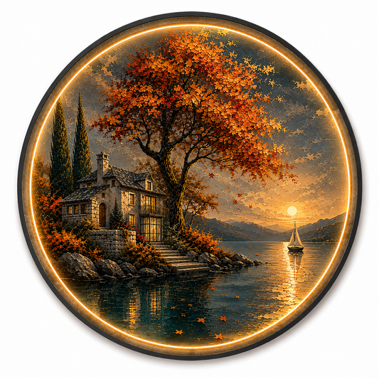Autumn Haven LED Wall Art – Luxury Lakeside Landscape Decor