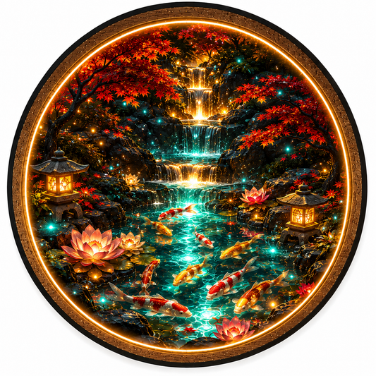 Japanese Koi Waterfall LED Wall Art – Illuminated Zen Nature Decor