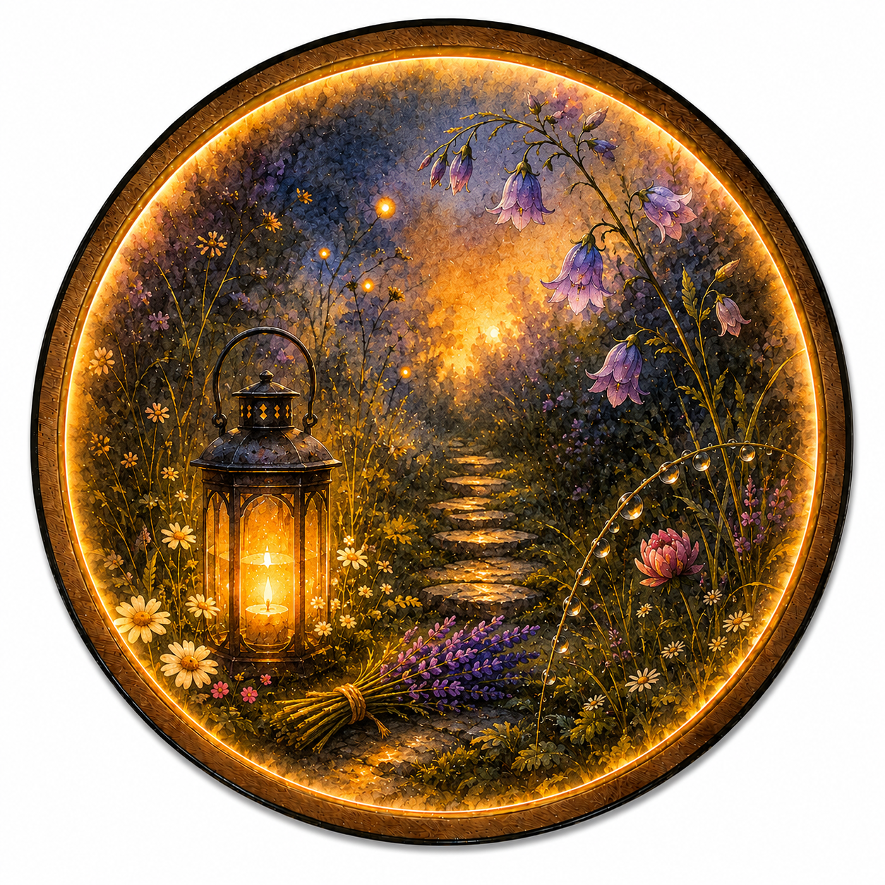 Enchanted Garden Lantern LED Wall Art – Wildflower Path Decor