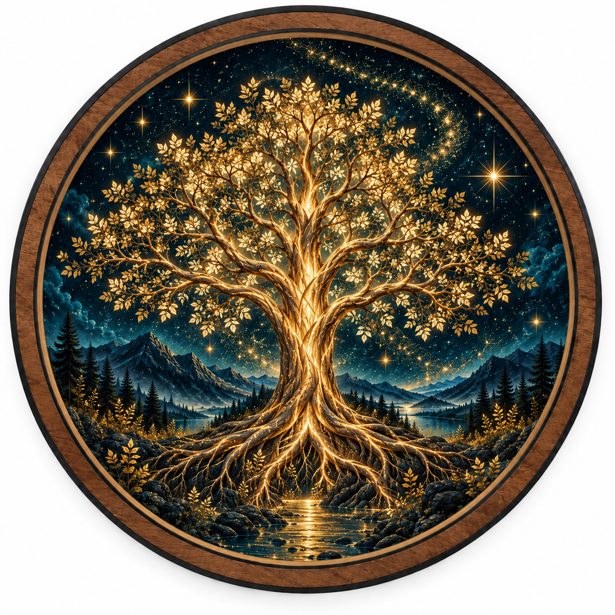 Golden Tree of Life LED Wall Art – Celestial Night Landscape
