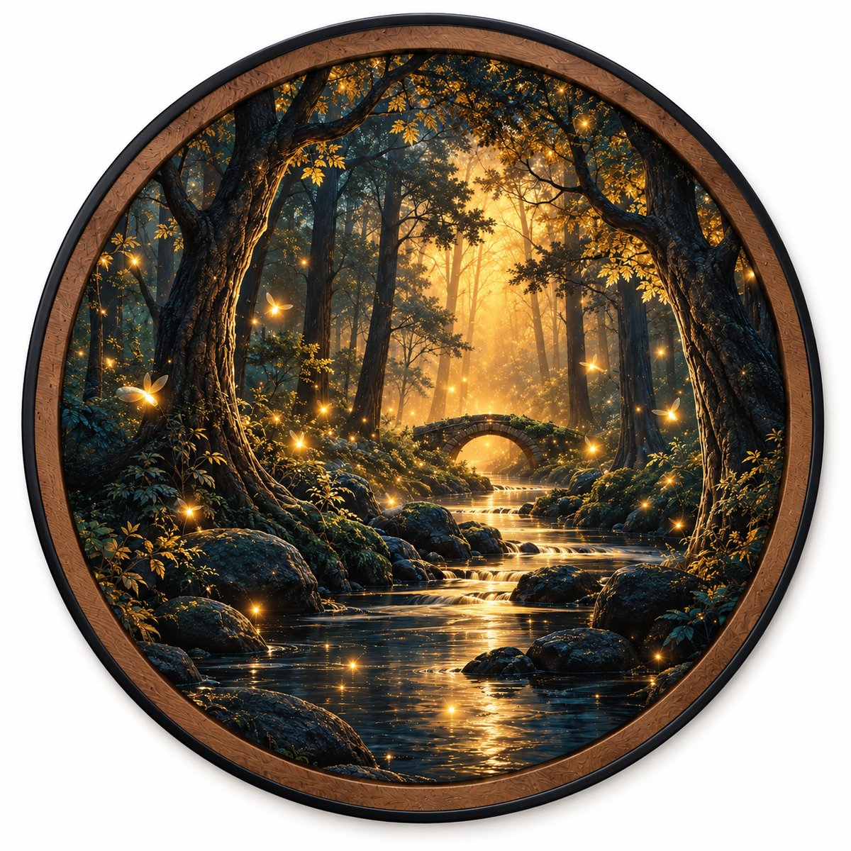 Enchanted Golden Forest LED Wall Art – Glowing Woodland Stream Decor