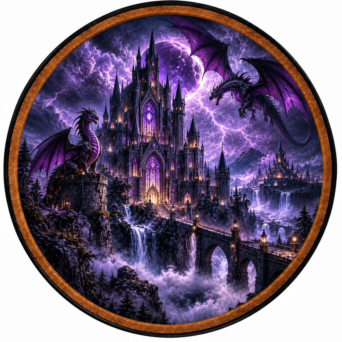 Dragon Kingdom – Handcrafted Round LED Wall Art