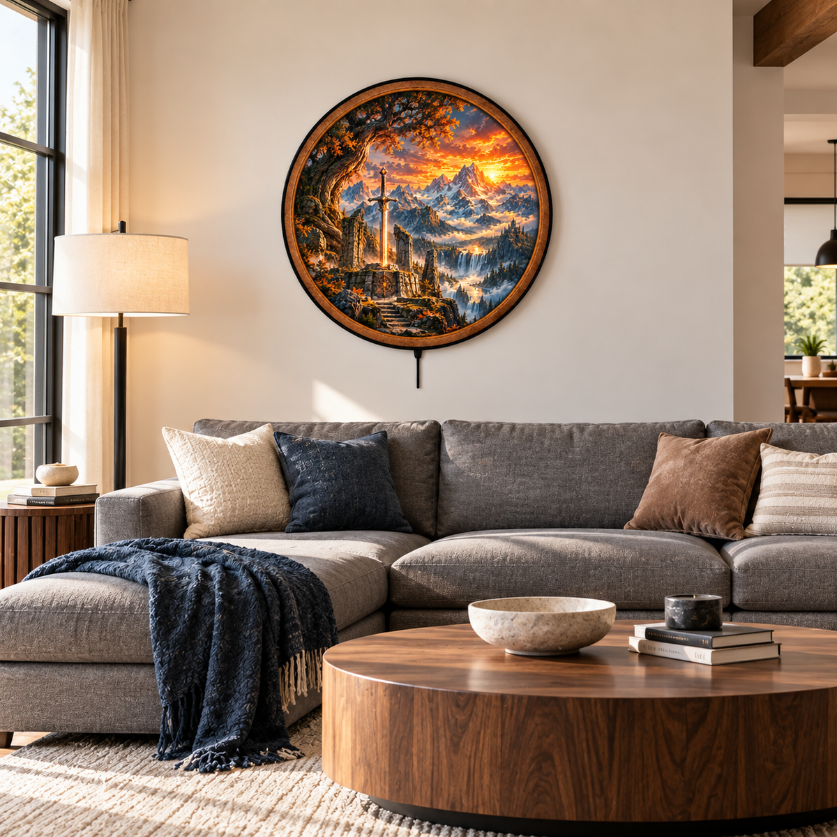 Legendary Sword Mountain Kingdom Circular LED Wall Art