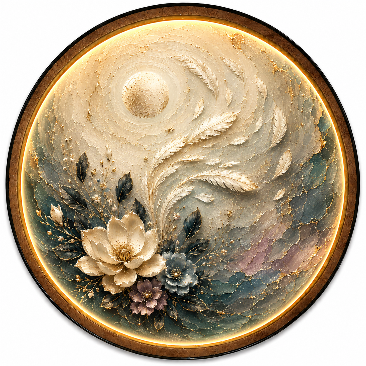 Lunar Bloom LED Wall Art – Floral Moon Botanical Decor