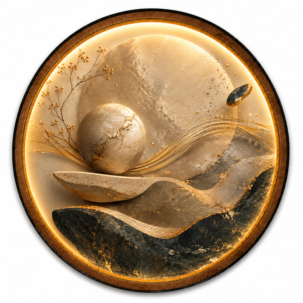 Golden Equilibrium LED Wall Art – Luxury Abstract Wall Decor