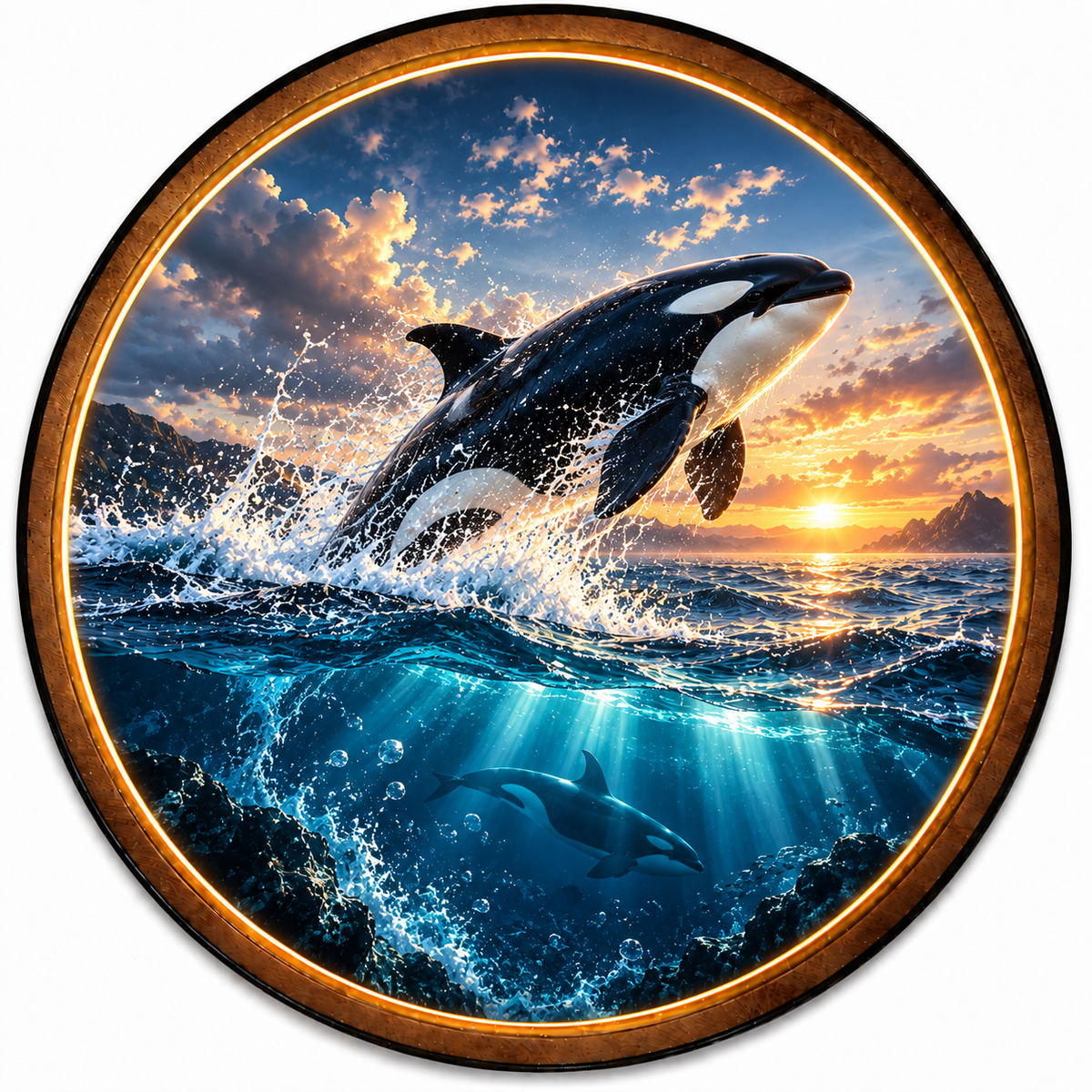 Orca Sunrise Breakthrough Circular LED Wall Art