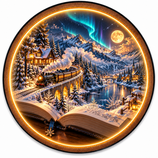 Winter Storybook Express LED Wall Art – Aurora Train & Mountain Decor