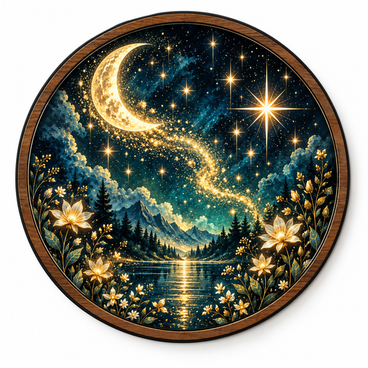 Celestial Moonlight Garden LED Wall Art – Golden Starry Night