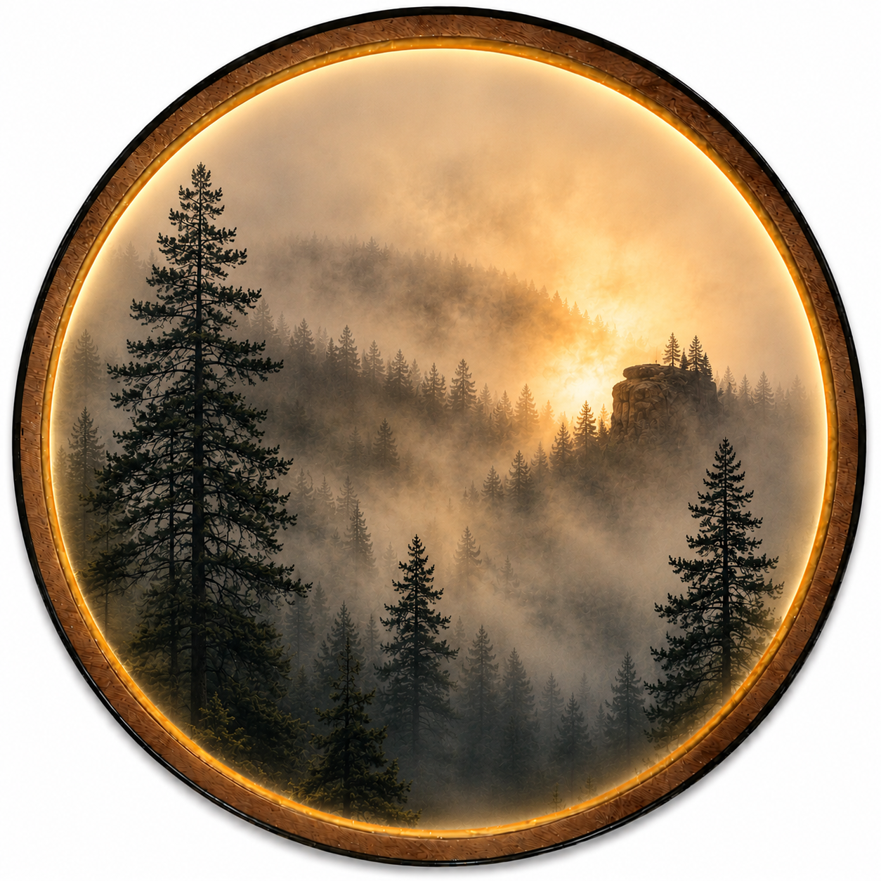 Golden Mist Forest LED Wall Art – Illuminated Nature Wall Decor
