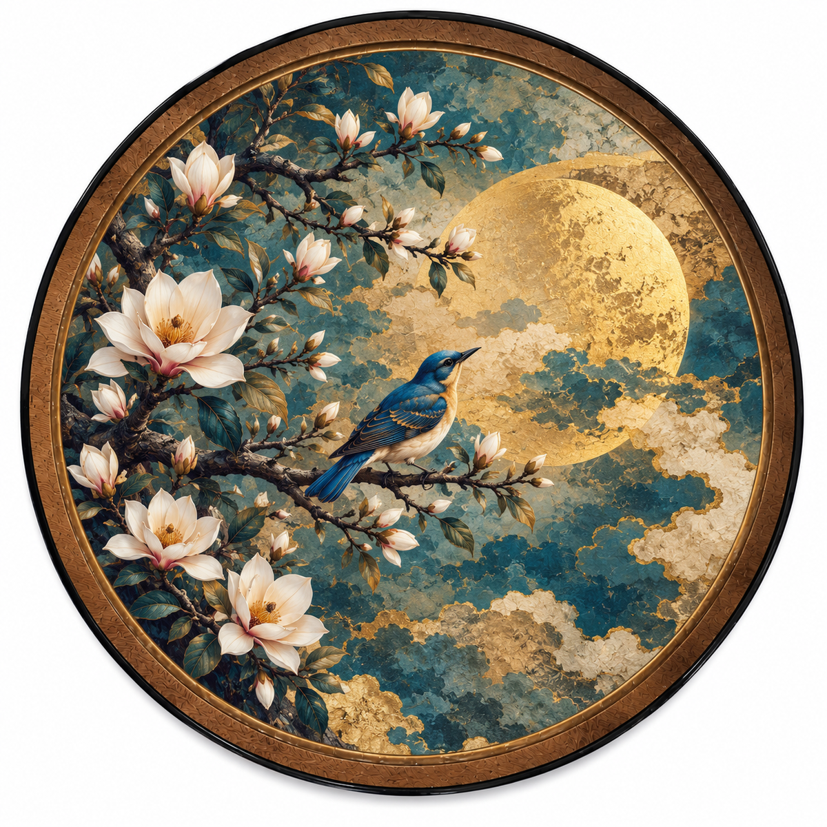 Magnolia Bluebird LED Wall Art – Golden Moon Floral Decor