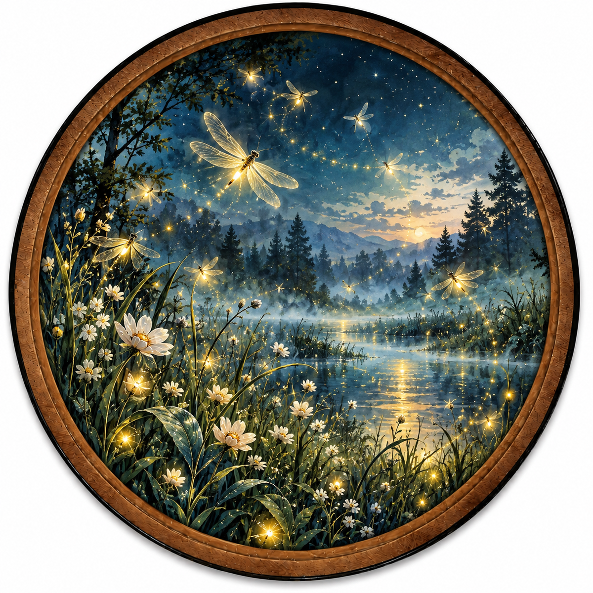 Handcrafted Dragonfly LED Wall Art – Enchanted Moonlit Meadow, Glowing Dragonflies & Wildflower