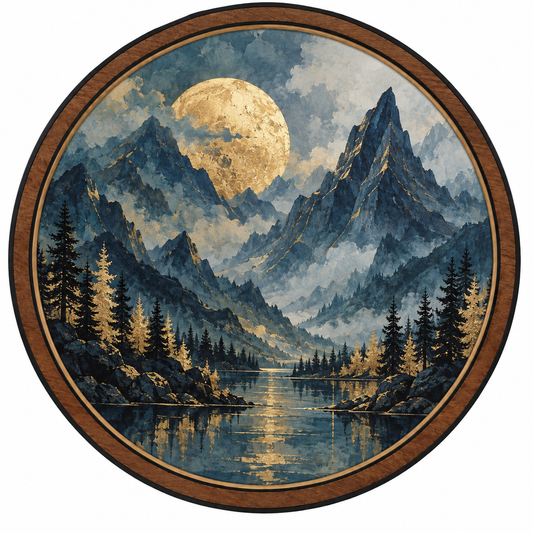 Golden Moon Peaks LED Wall Art – Blue Mountain Landscape Decor