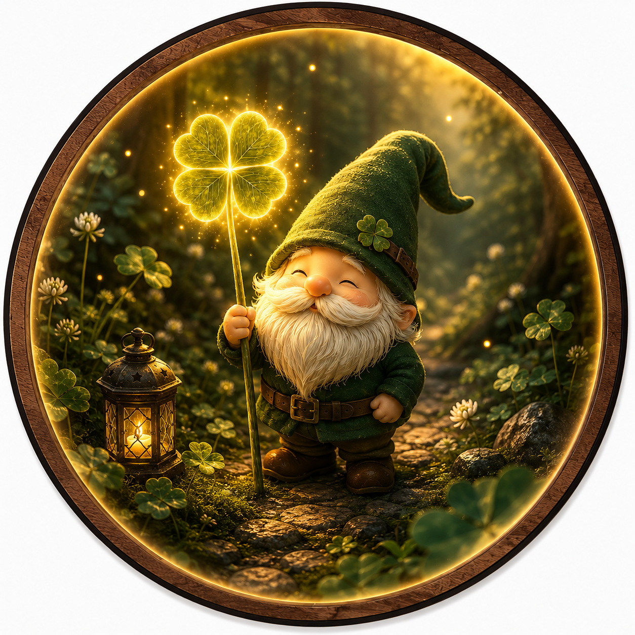 Lucky Gnome Clover LED Wall Art – Round Illuminated Acrylic Decor
