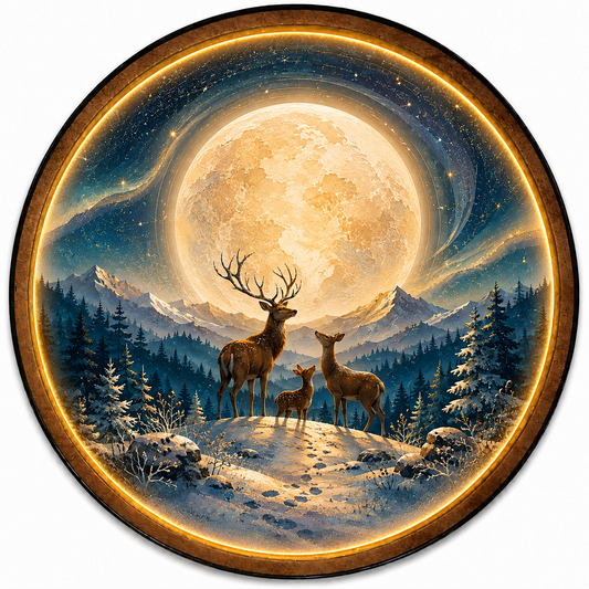 Moonlit Deer Family LED Wall Art – Illuminated Forest Moon Decor